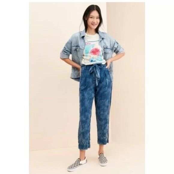 Anthropologie Maeve Avryl Bleached Blue Black High Waisted Trouser Size 6 $138 - Picture 1 of 13